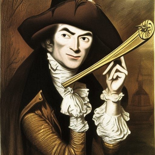 Vampire Lord Playing Harp in 1700s Portrait Style