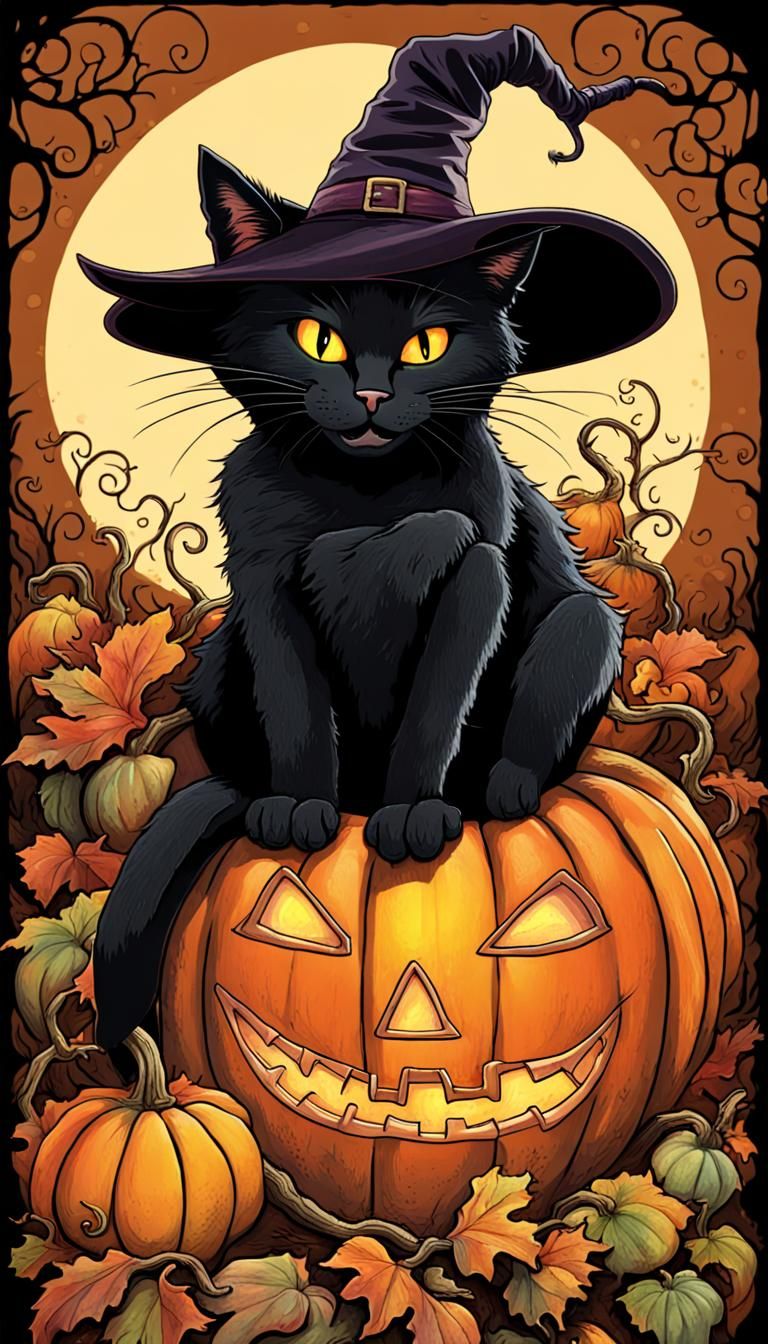 Black Cat Napping in Halloween Pumpkin