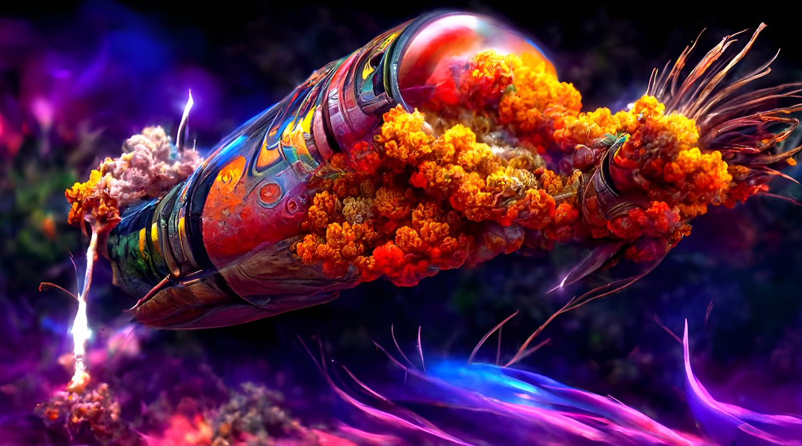 Rocket Launch with Lightning Strike in 3D Rendering