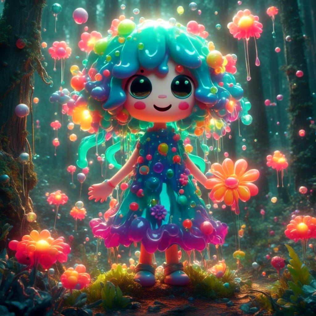 jelly  fairy stands in the enchanted forest