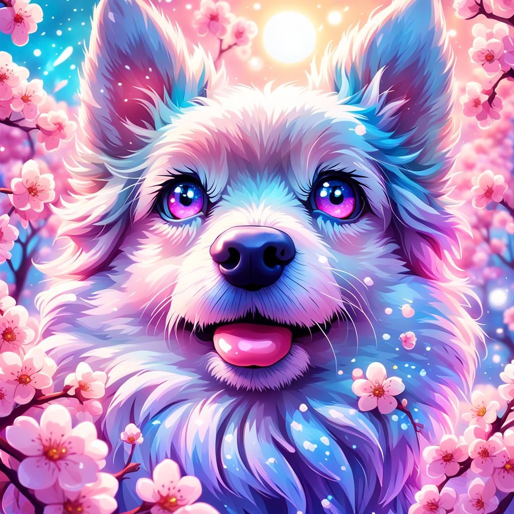 Cute Dog Portrait in Kawaii Digital Illustration
