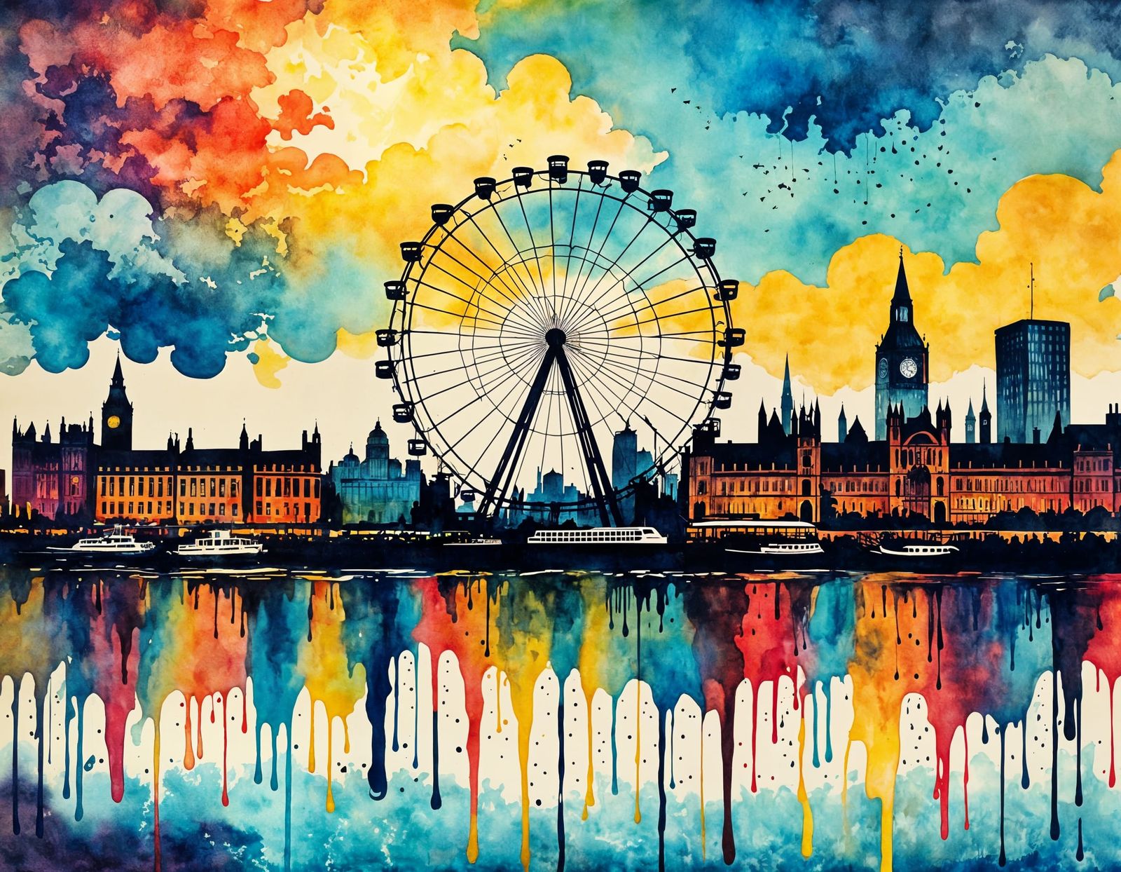 Vibrant Cityscape Melts into the Thames in a Dripping Paint ...