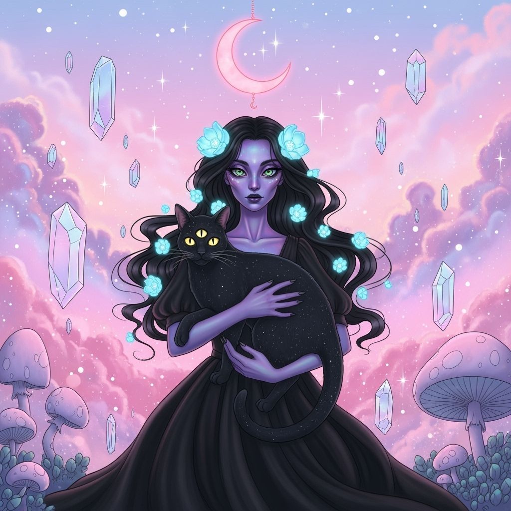 Pop Surrealist Portrait of an Alien Woman with Cat