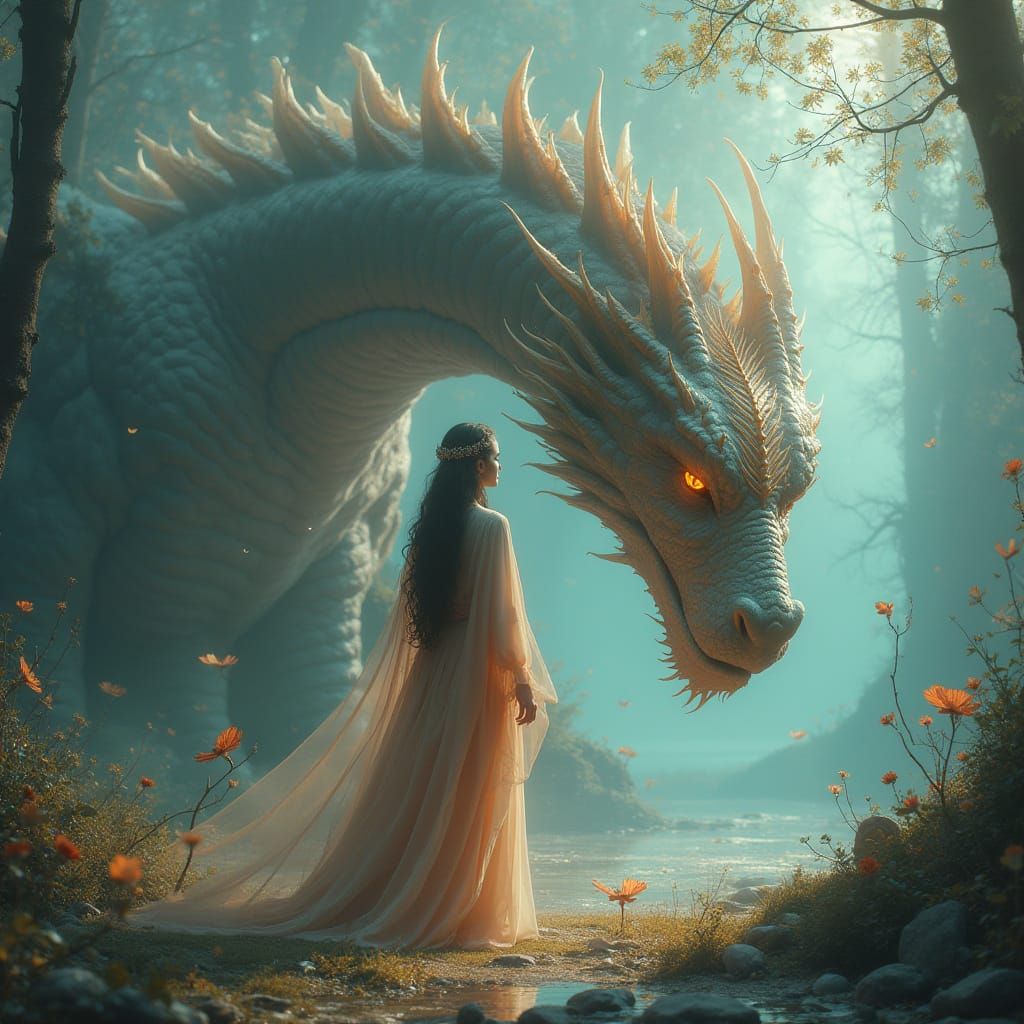 Enchantress and Dragon: Dreamy Digital Art