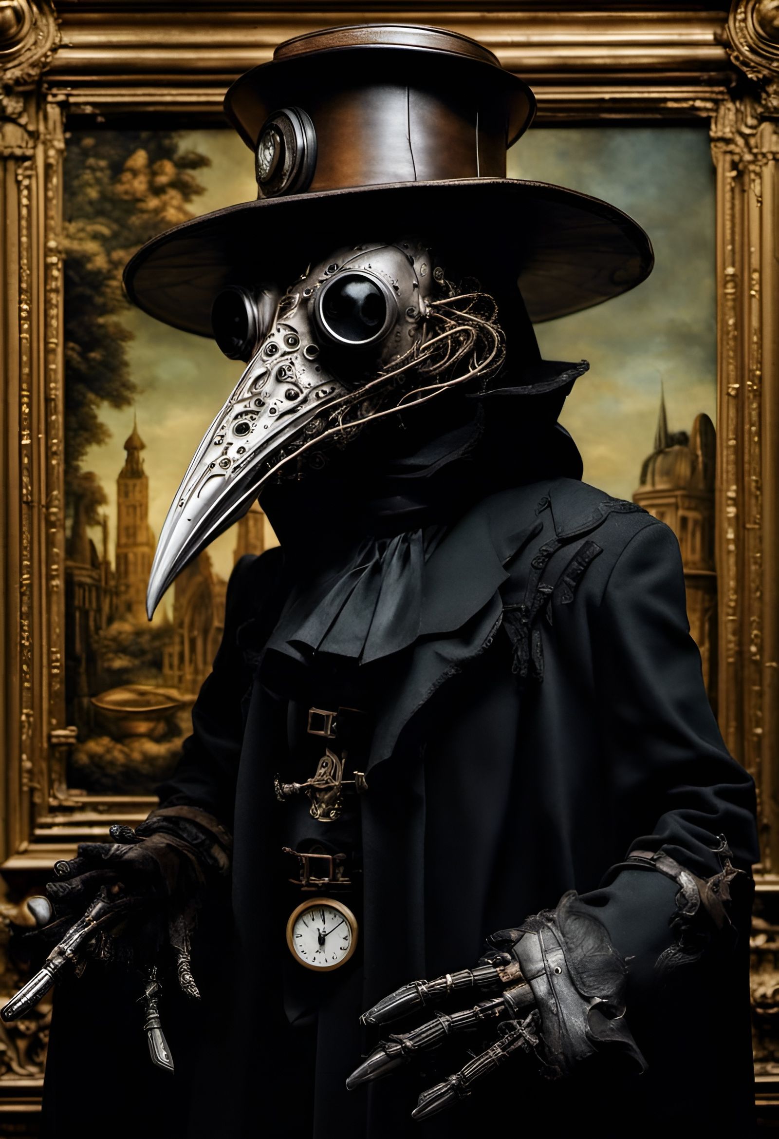 Steampunk Plague Doctor Portrait in Art Nouveau Style