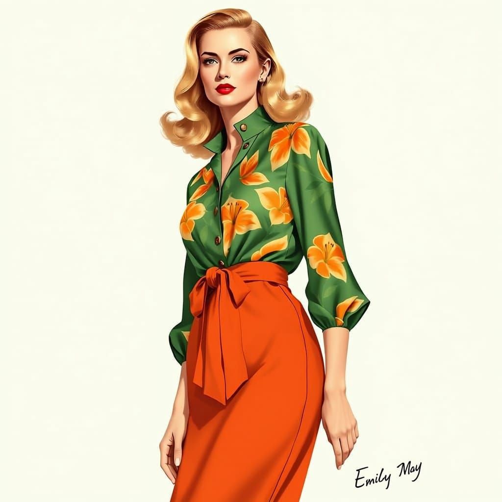 Elegant 1940s Fashion Illustration in Rene Gruau Style