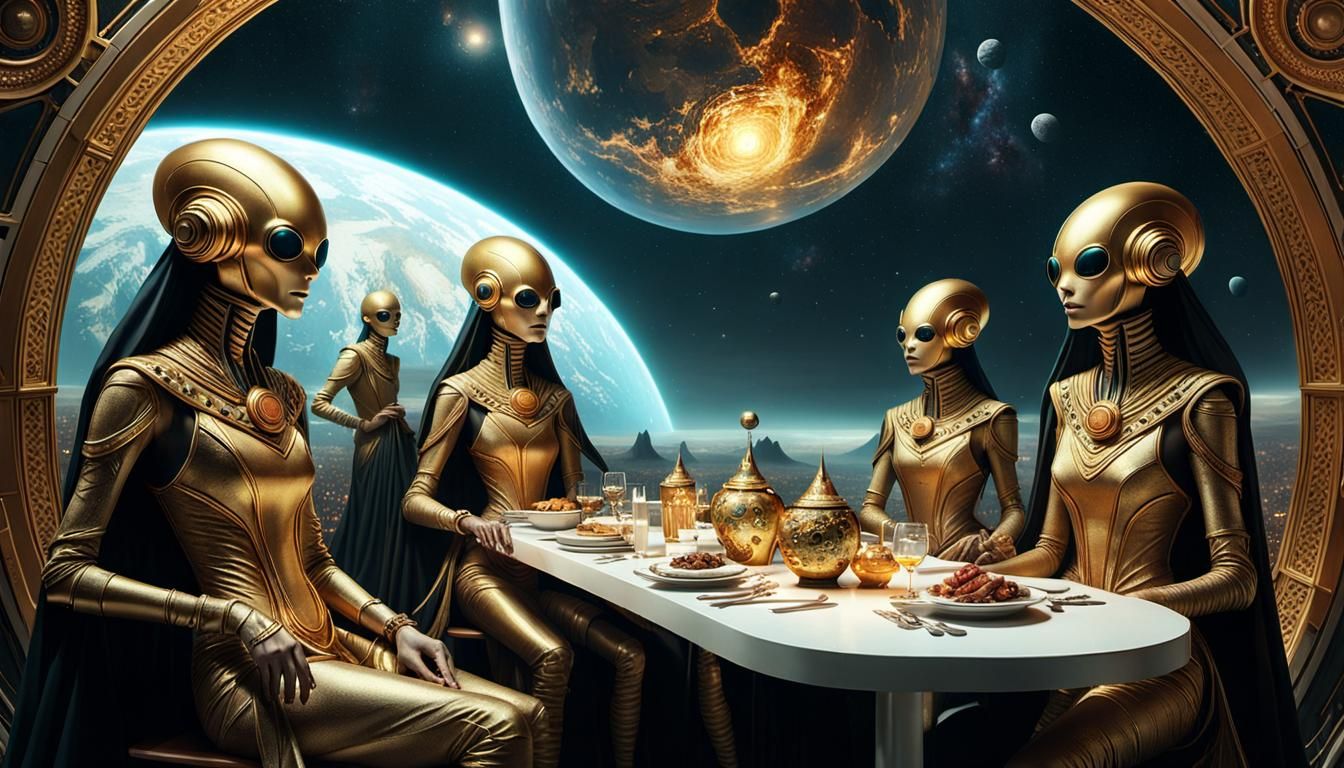 Extraterrestrial Fashion Show in Hyperrealistic Style