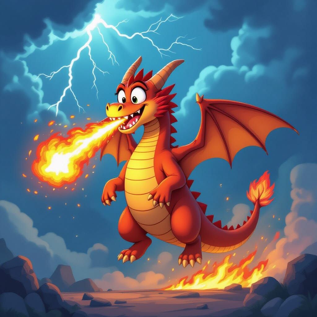 Bewildered Dragon Sneezes Rainbow Fire, Igniting Tail