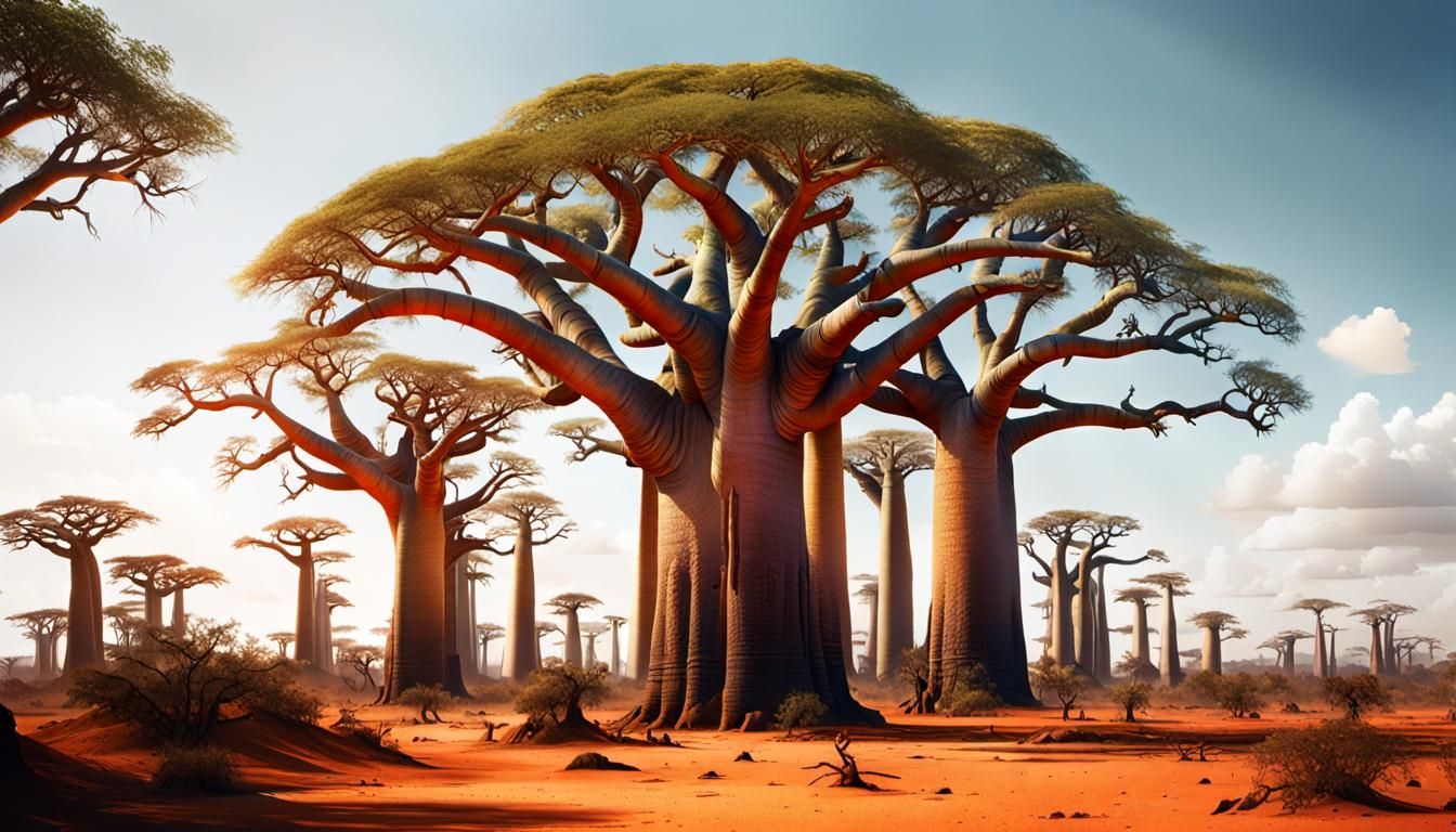 Baobabs of Madagascar: Photorealistic Golden Hour