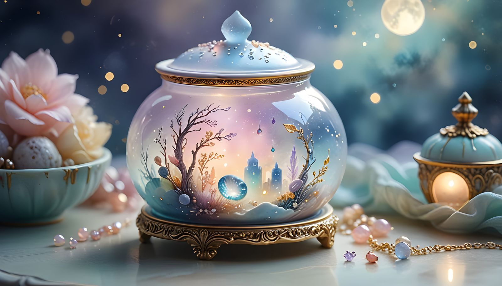 Mystical Jewelry Jar in Moonlight