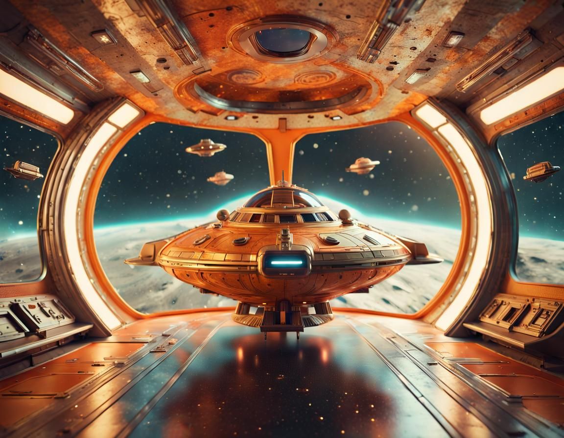 Seventies Style Spaceship Pleasure Yacht in Deep Space
