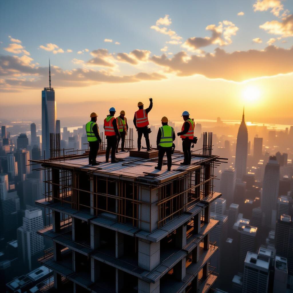 Construction Workers Balance on Skyscraper: Cinematic Film S...