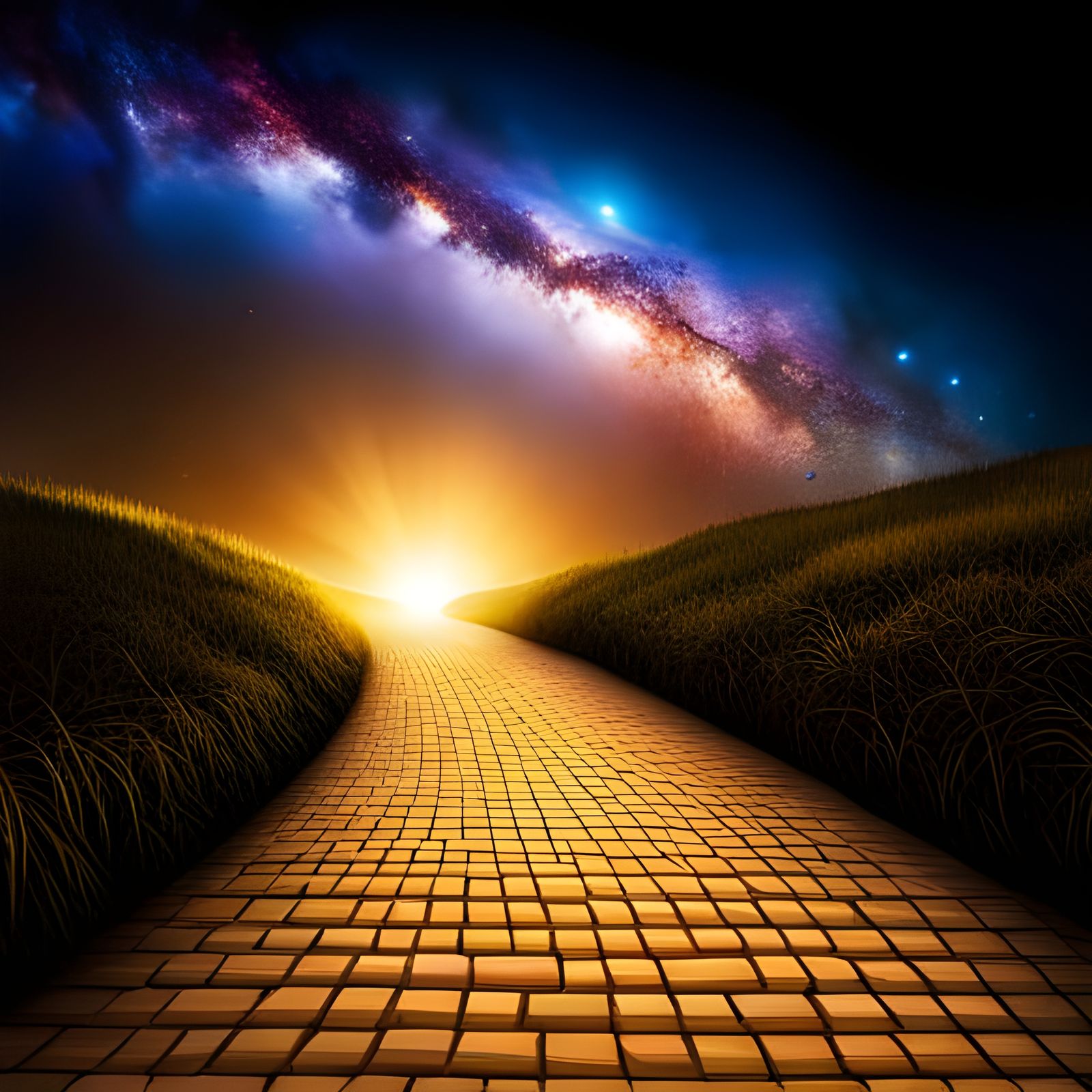 Yellow Brick Road Under Starry Galaxy Sky