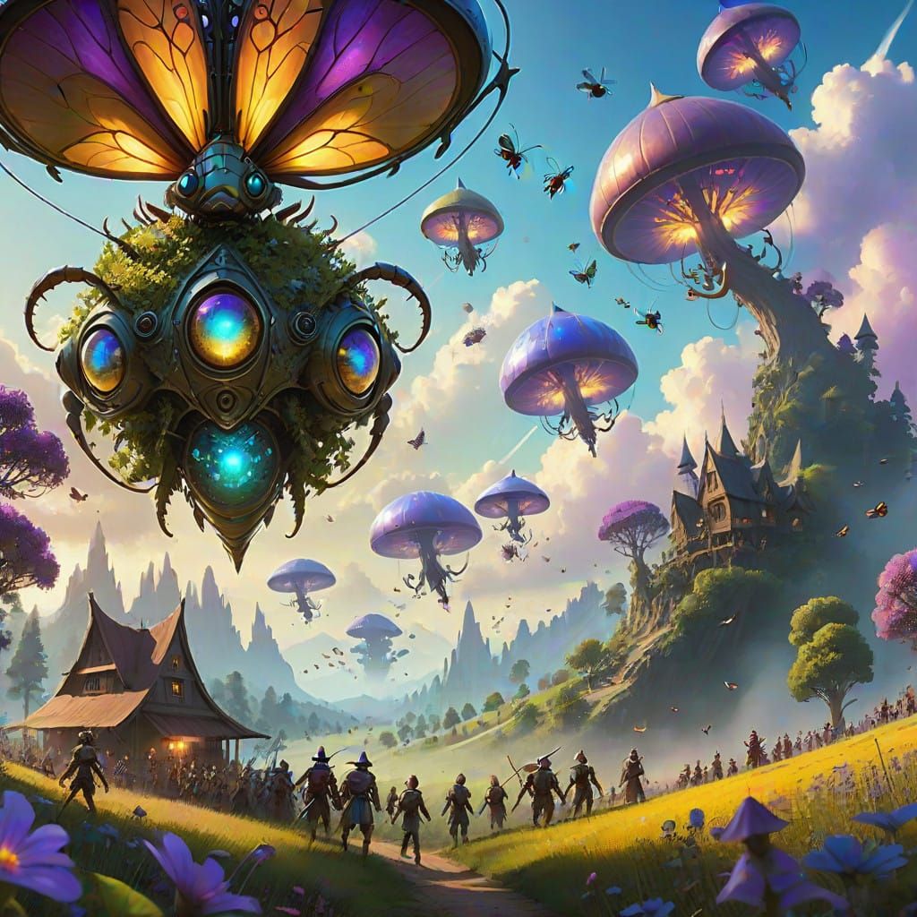 Goblins and Fairies Cheer on Flying Alien Bug Racing in Vibr...