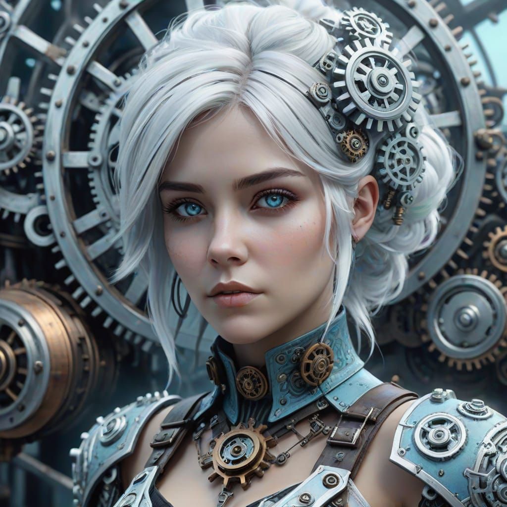 Steampunk Woman with Geometric White Hair