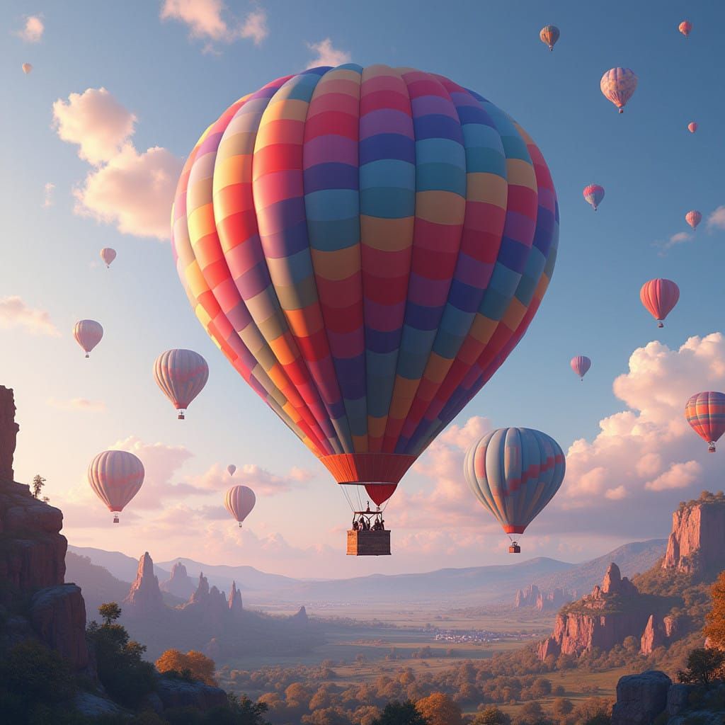 Vibrant Hot Air Balloons Against a Fantastical Sky