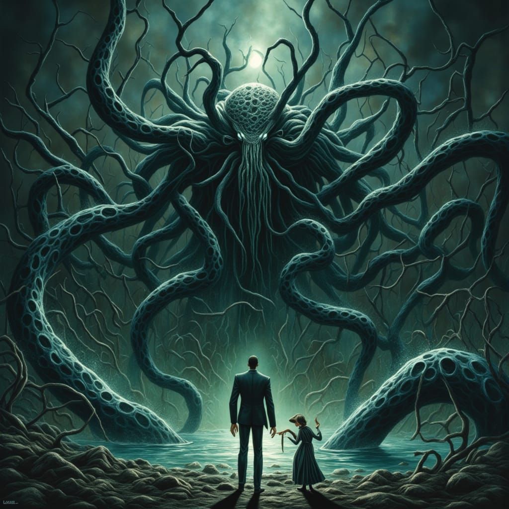 Cthulhu Emerges from Bioluminescent Abyss