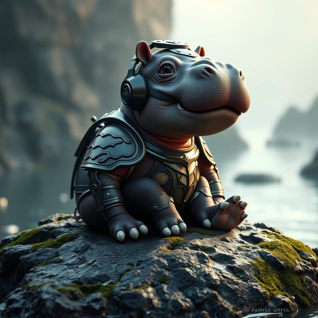 Cyberpunk Hippopotamus Warrior in 8K Resolution