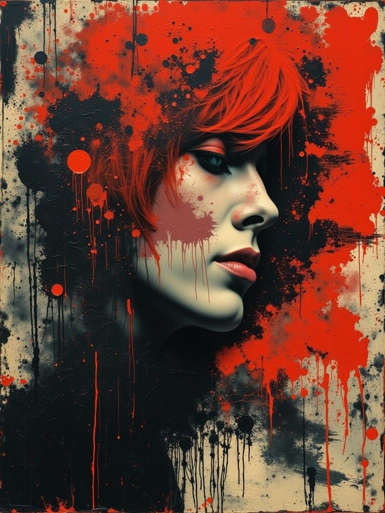 Gothic Woman in Grungy Abstract Oil Painting