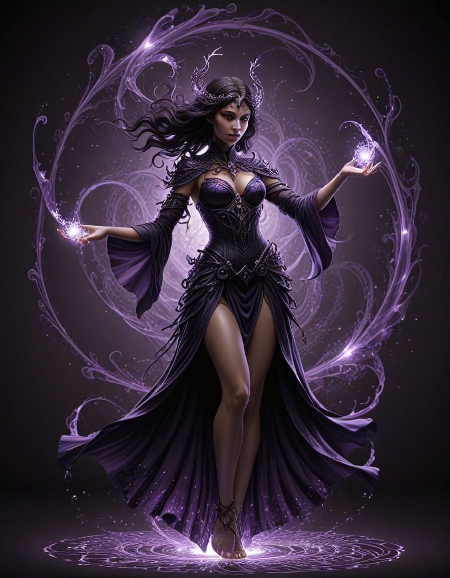 Ethereal Dark Fantasy Sorceress in Majestic, Magical Black a...