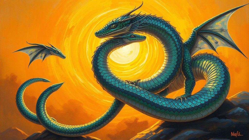 Iridescent Serpents in Celestial Dance: Impressionist Oil Pa...