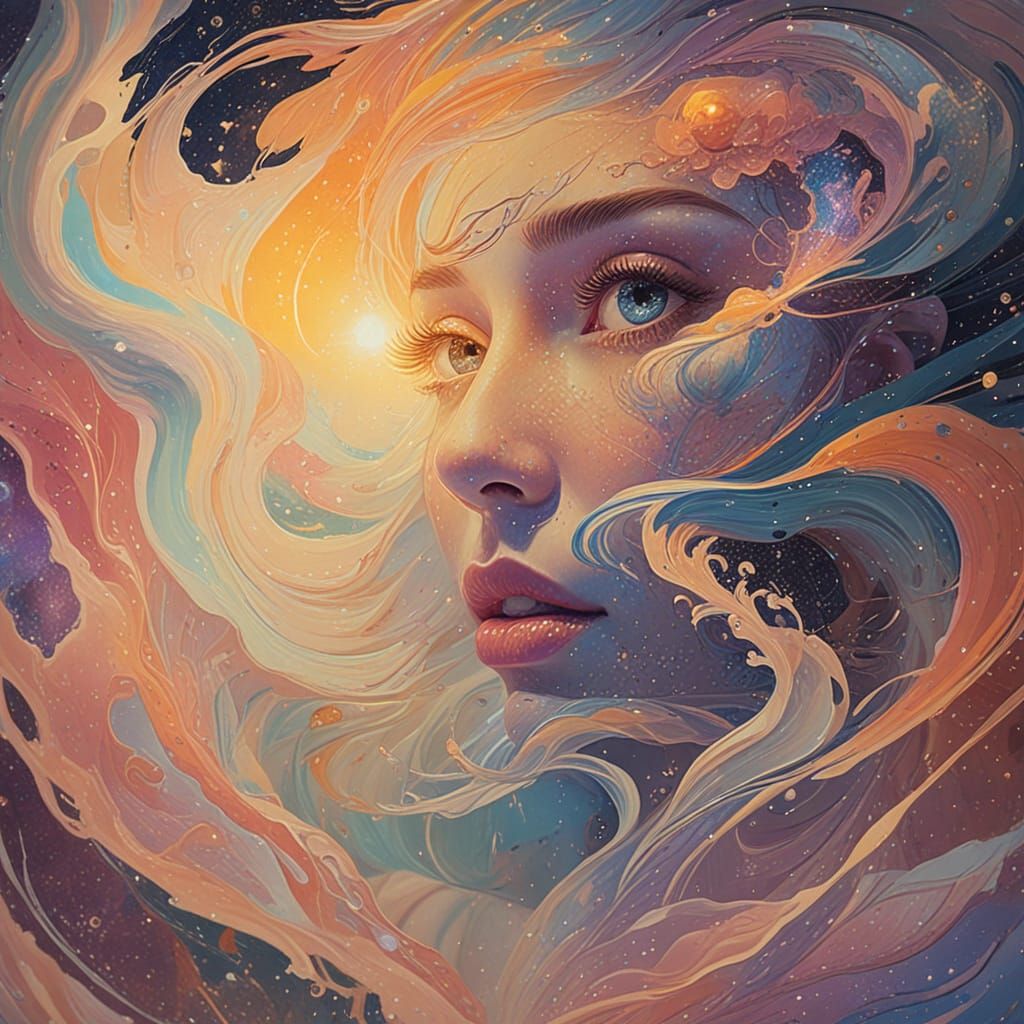 Opalescent Portrait: Galactic Influence in Surrealism