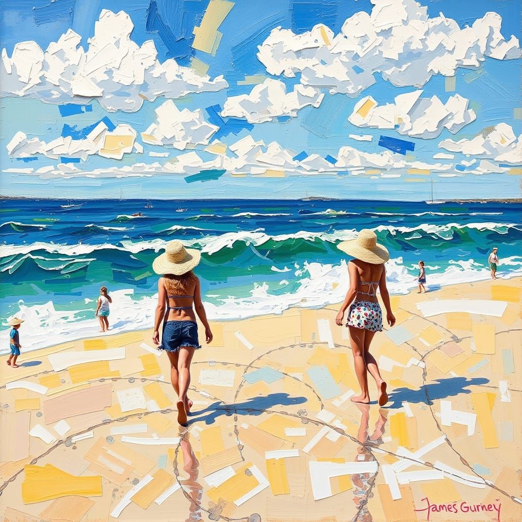 Vibrant Expressionist Beach Scenes with Boys and Girls in Ab...