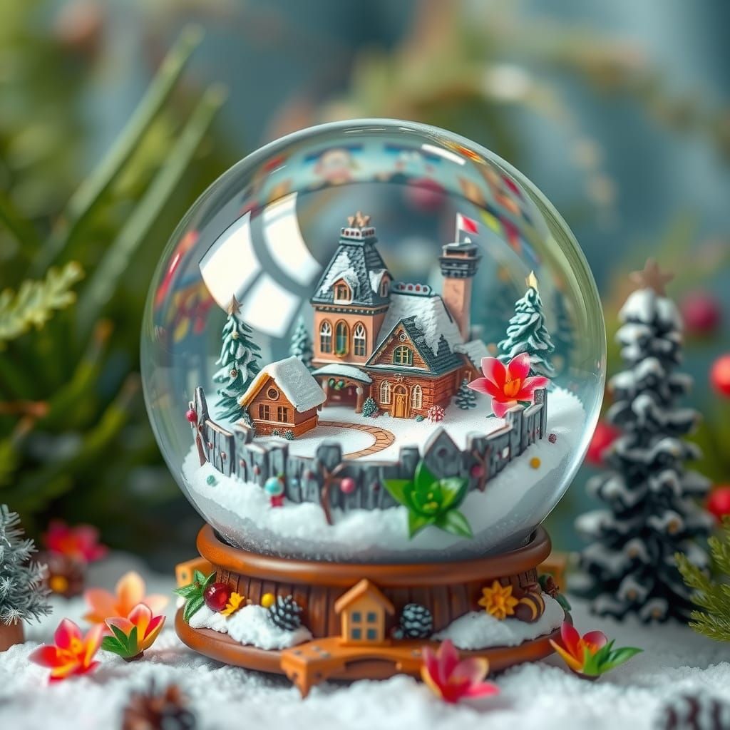 Intricate Snow Globe Winter Wonderland Scene