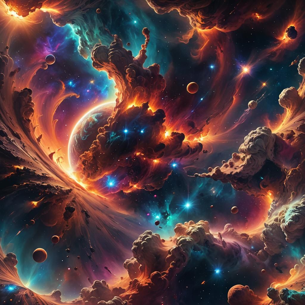 Ethereal World Forms in Cosmic Dust, Hyperrealistic Art