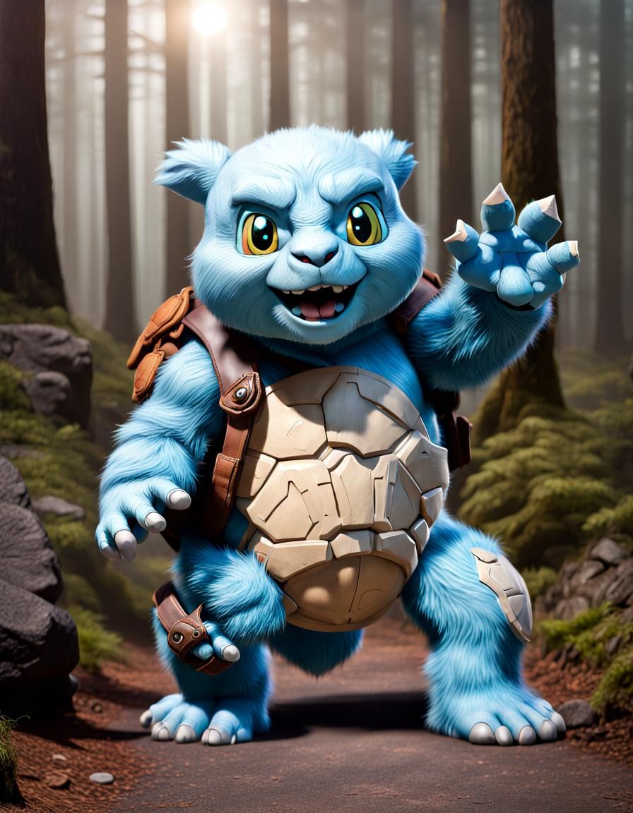 Cinematic Squirtle Werewolf Care Bear Hybrid