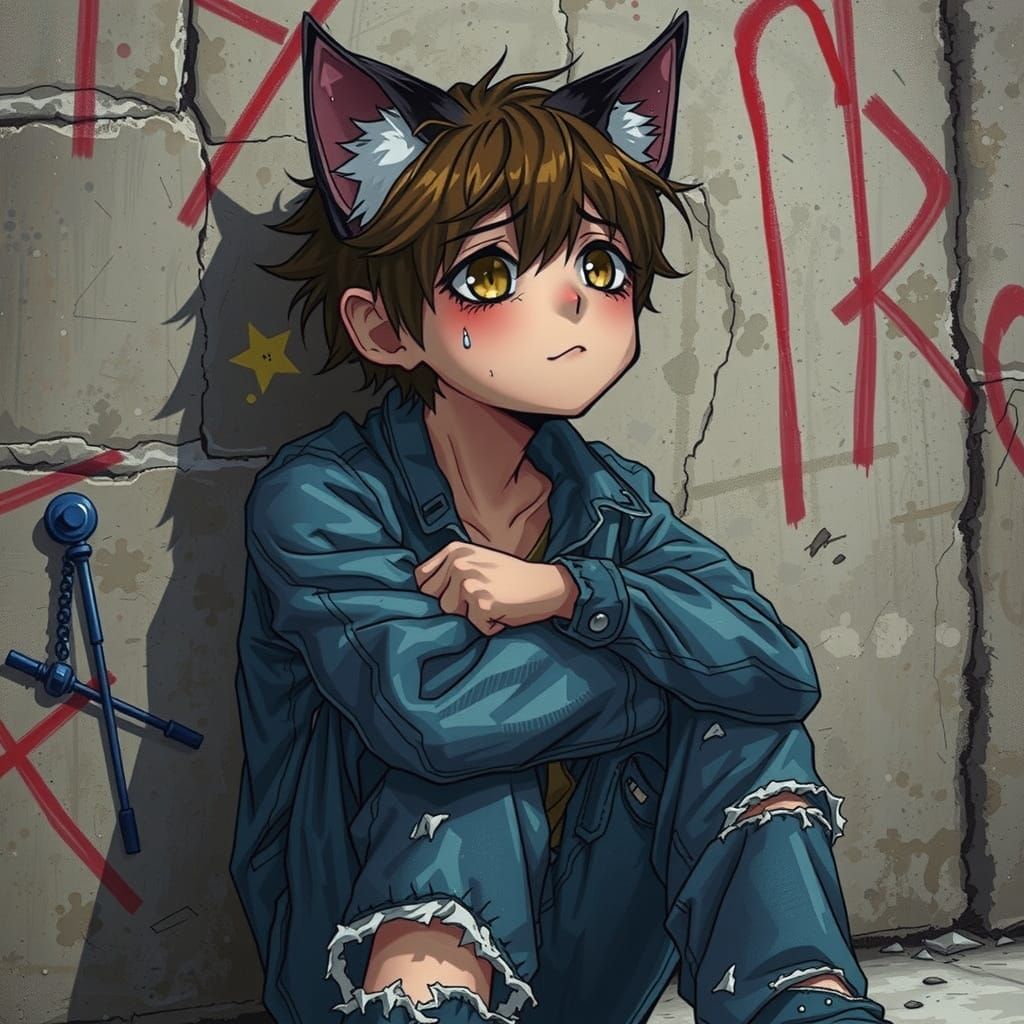 A Melancholic Neko Catboy's Vulnerable Moment