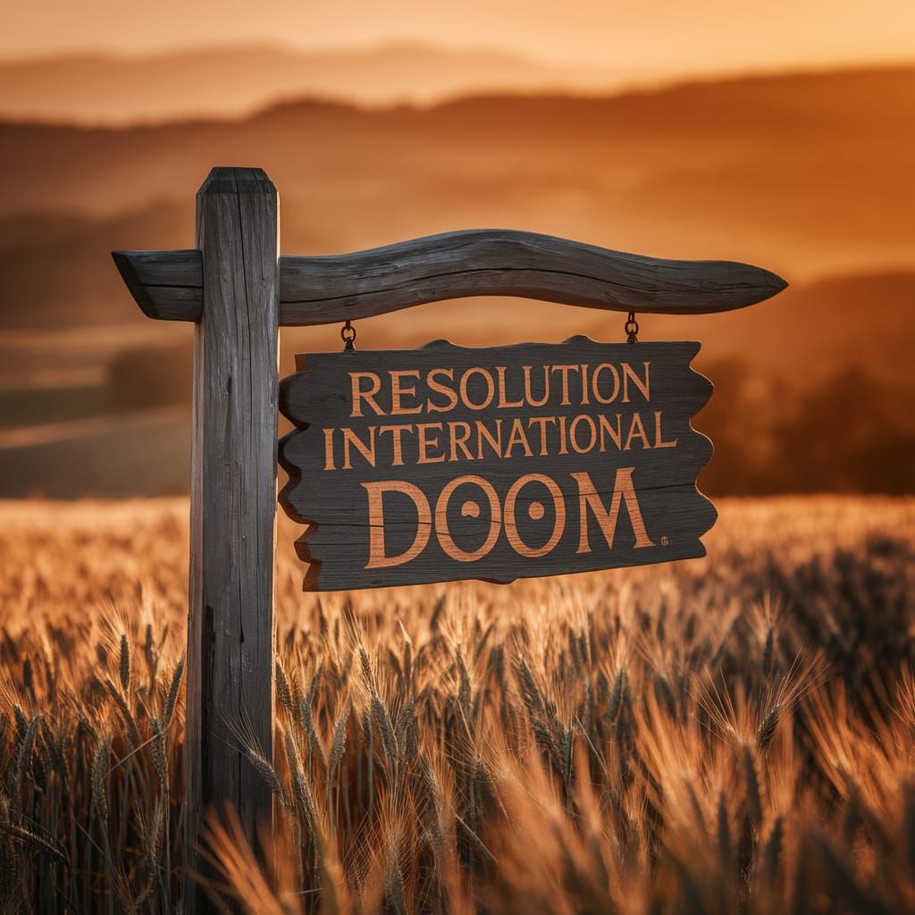 Golden Hour Signpost in Amber Wheat Field