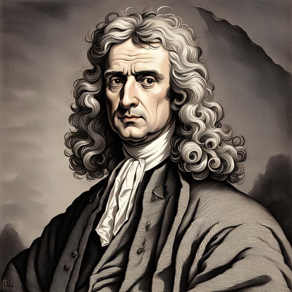 Portrait of Sir Isaac Newton in Baroque Style