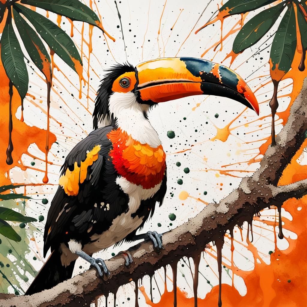 Toco Toucan in Abstract Expressionist Ink Art