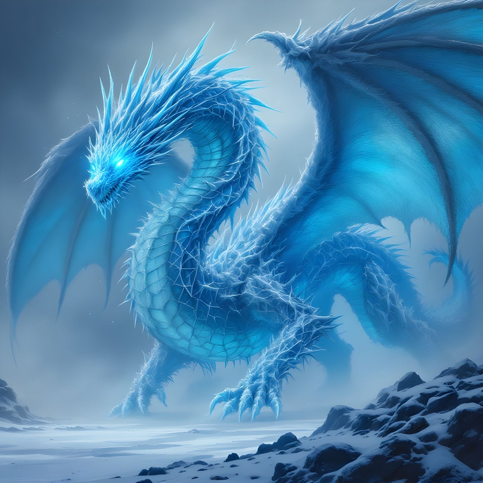 Mystical Ice Dragon in Hyper-Detailed Fantasy Art