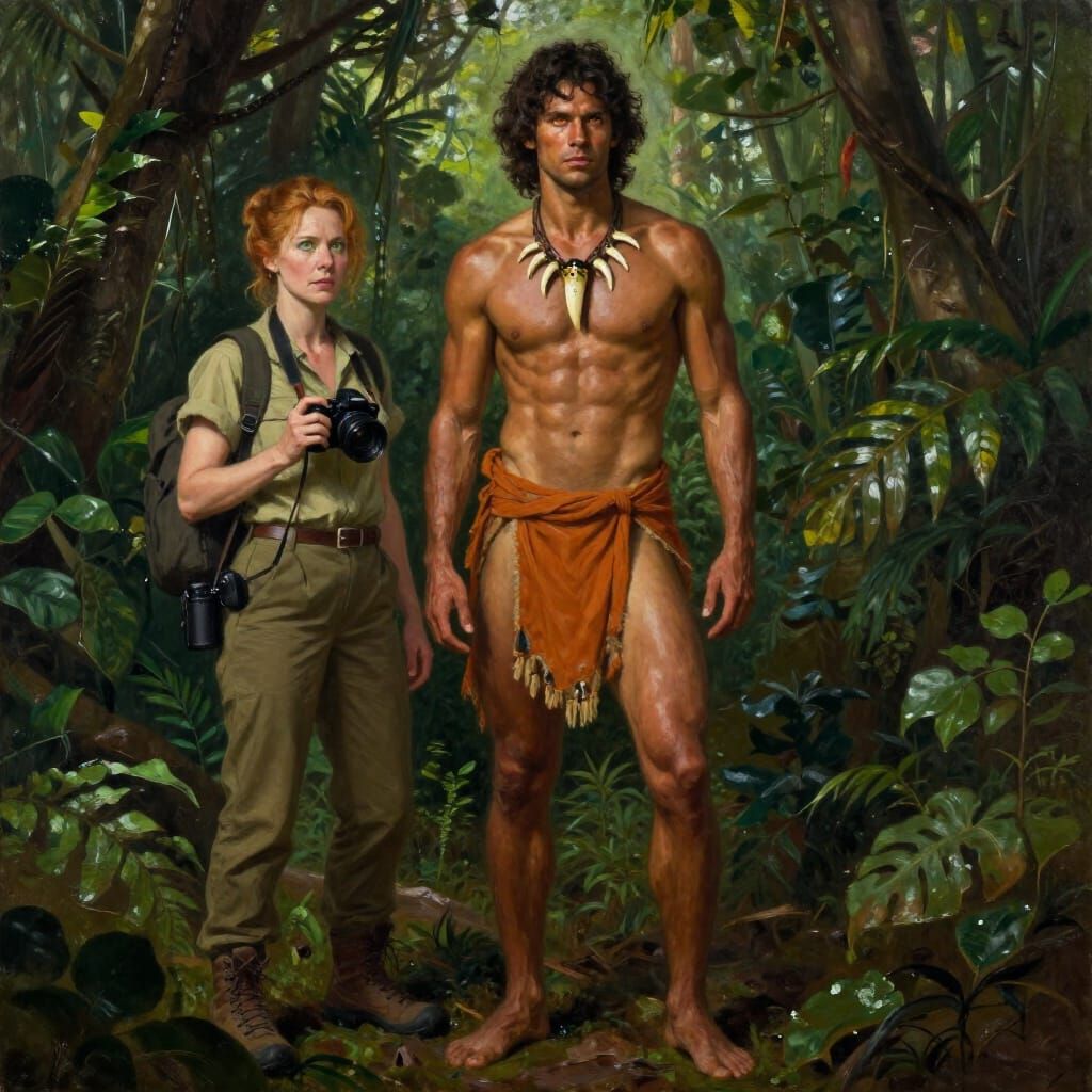 Man and Woman's Intense Encounter in Rainforest, Rembrandt S...