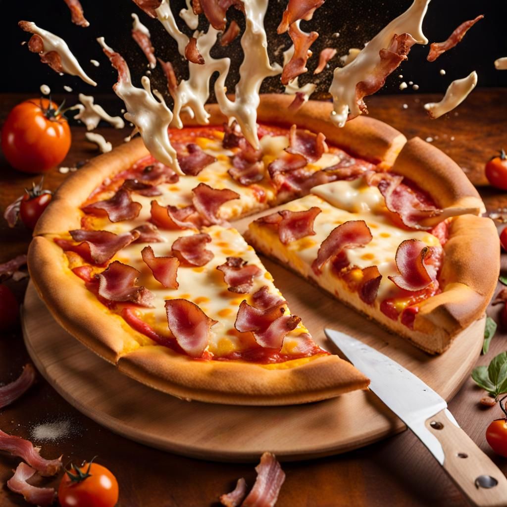 Deep dish deluxe pizza, food photography