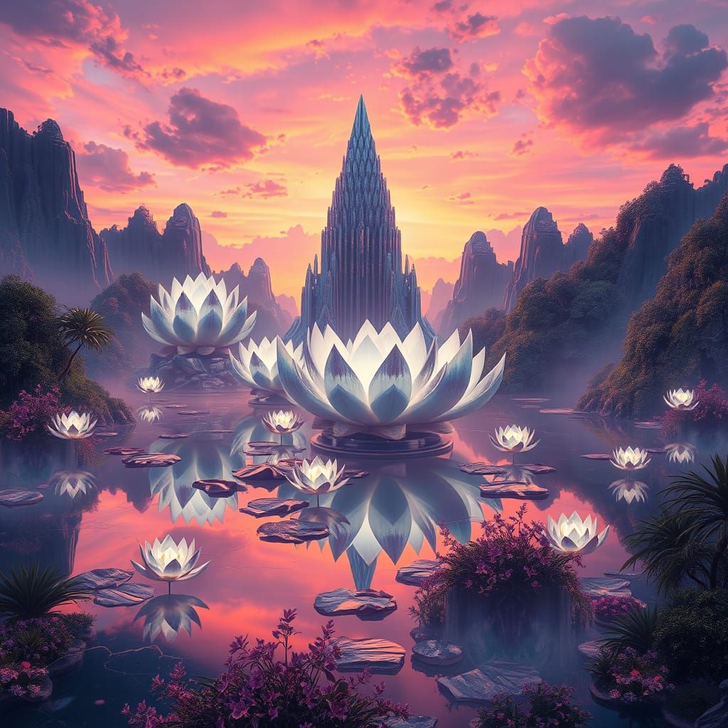 Surreal Futuristic Utopia in Chrome Aesthetic