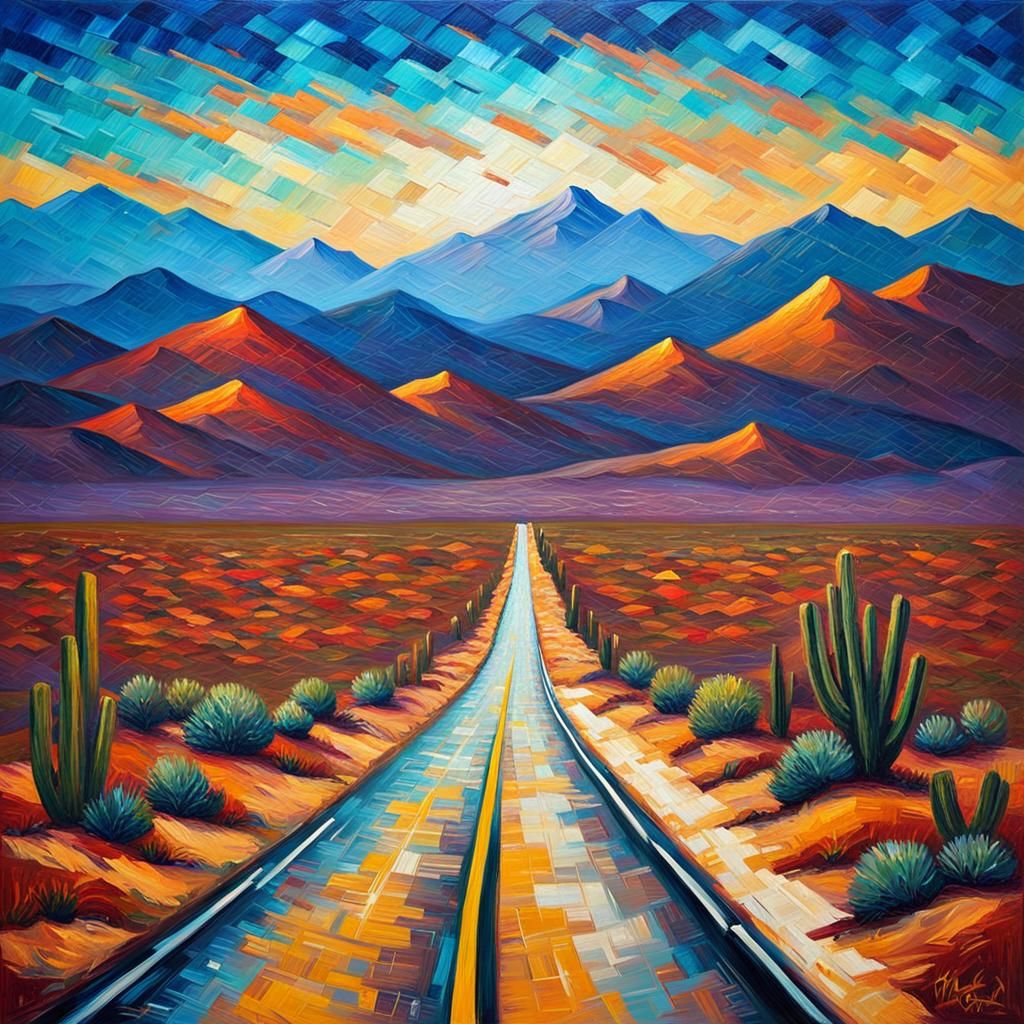 Desert Highway in Expressionist Impasto Oil Painting