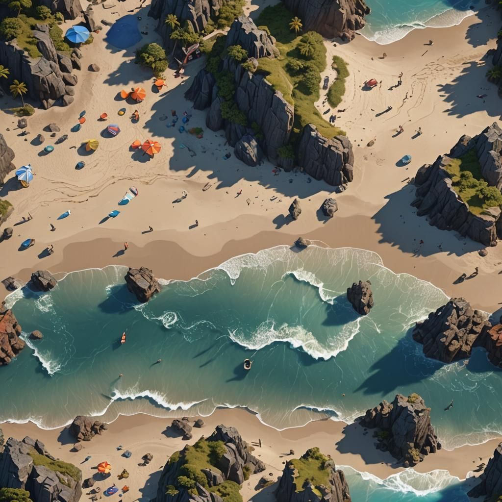 Detailed Beach Scene as Matte Painting