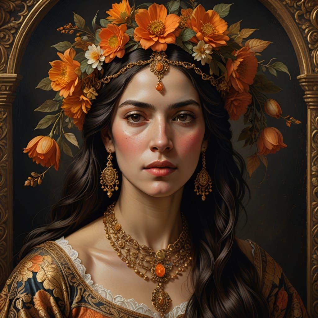 Luxurious Renaissance Portrait in Golden Accents and Rich Co...