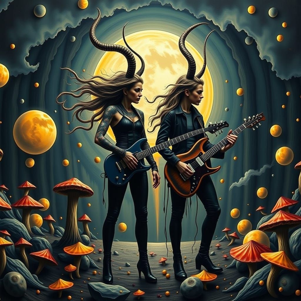 Heavy Metal Rocker Fairies in a Dreamlike Forest
