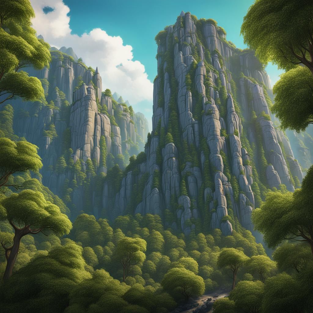 Giant Granite Cliff in Fantastical Landscape
