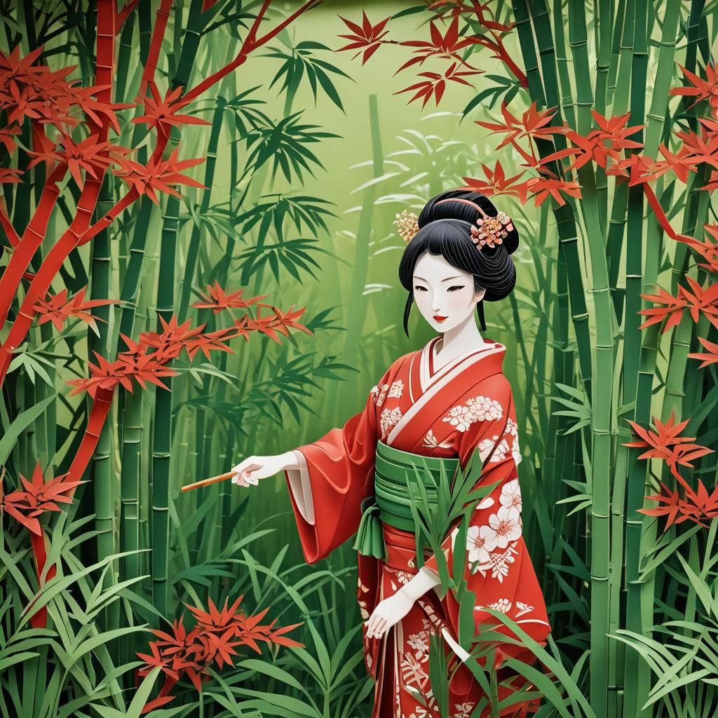 Kirigami Paper Art: Japanese Girl in Kimono