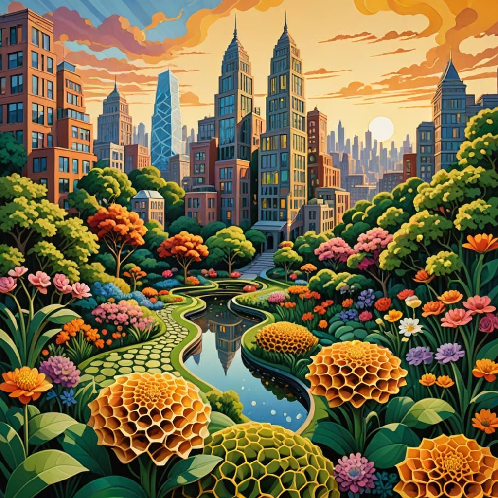 Golden Honeycomb Meets Modern Metropolis in Vibrant Geometri...