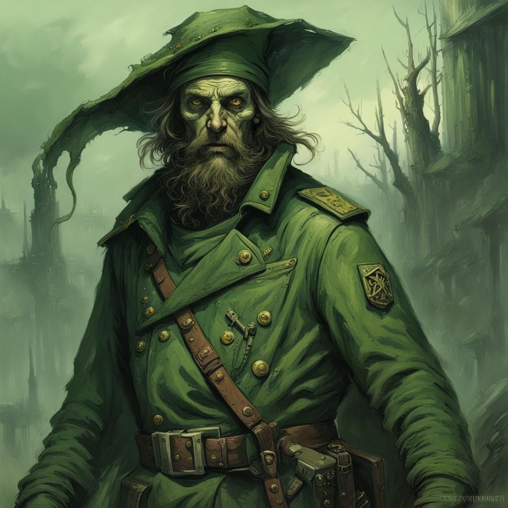 Post-Apocalyptic Wizard in Army Uniform: Horror Art