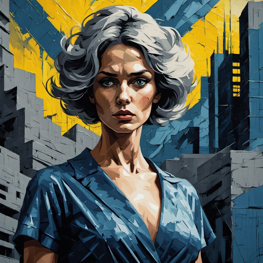 Brutalist Propaganda Poster of Woman in Impasto Oil