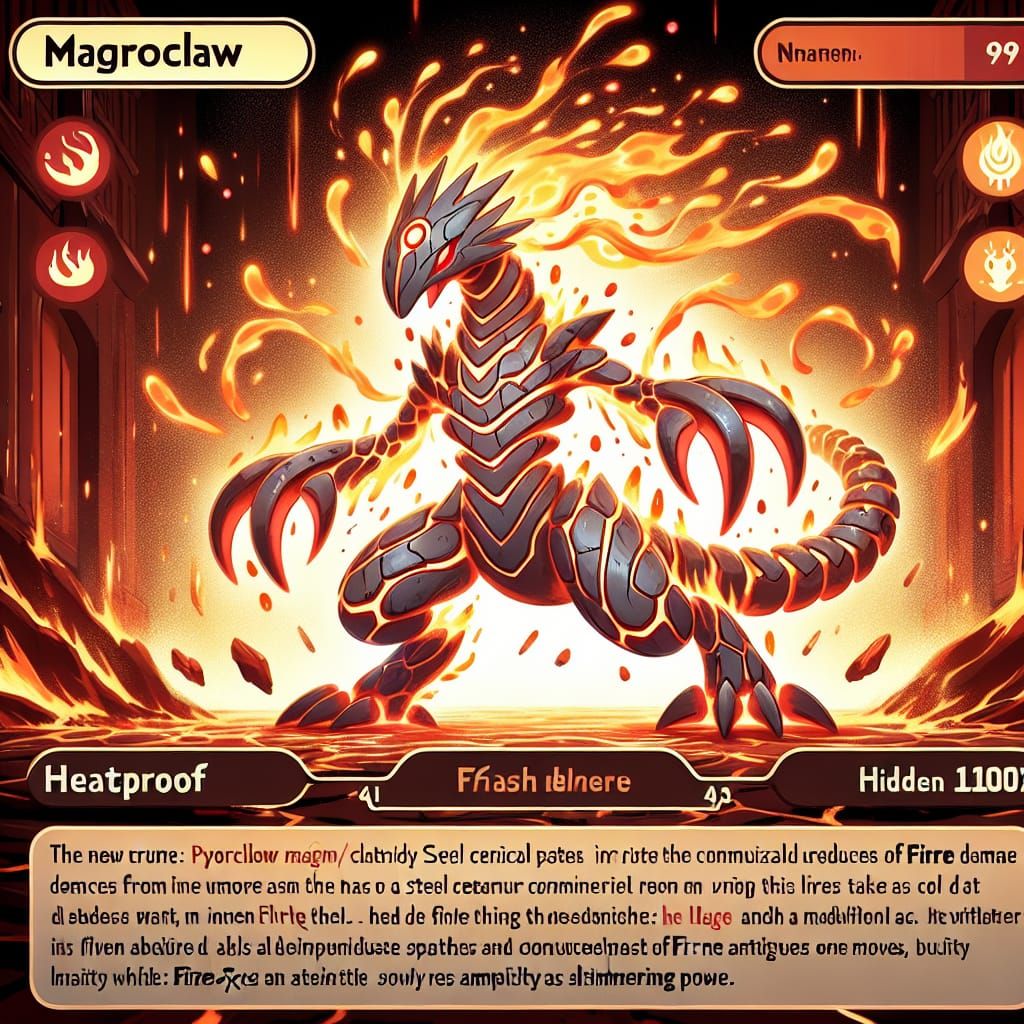 Pyroclaw: Fearsome Fire/Steel Pokémon with Molten Claws