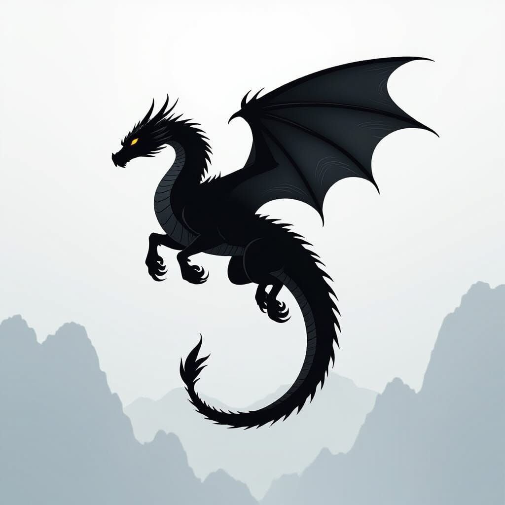 Majestic Dragon Silhouette in Bold Line Art