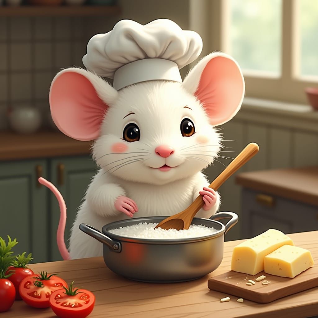 Mouse Chef in Cozy Kitchen, Illustrated Style